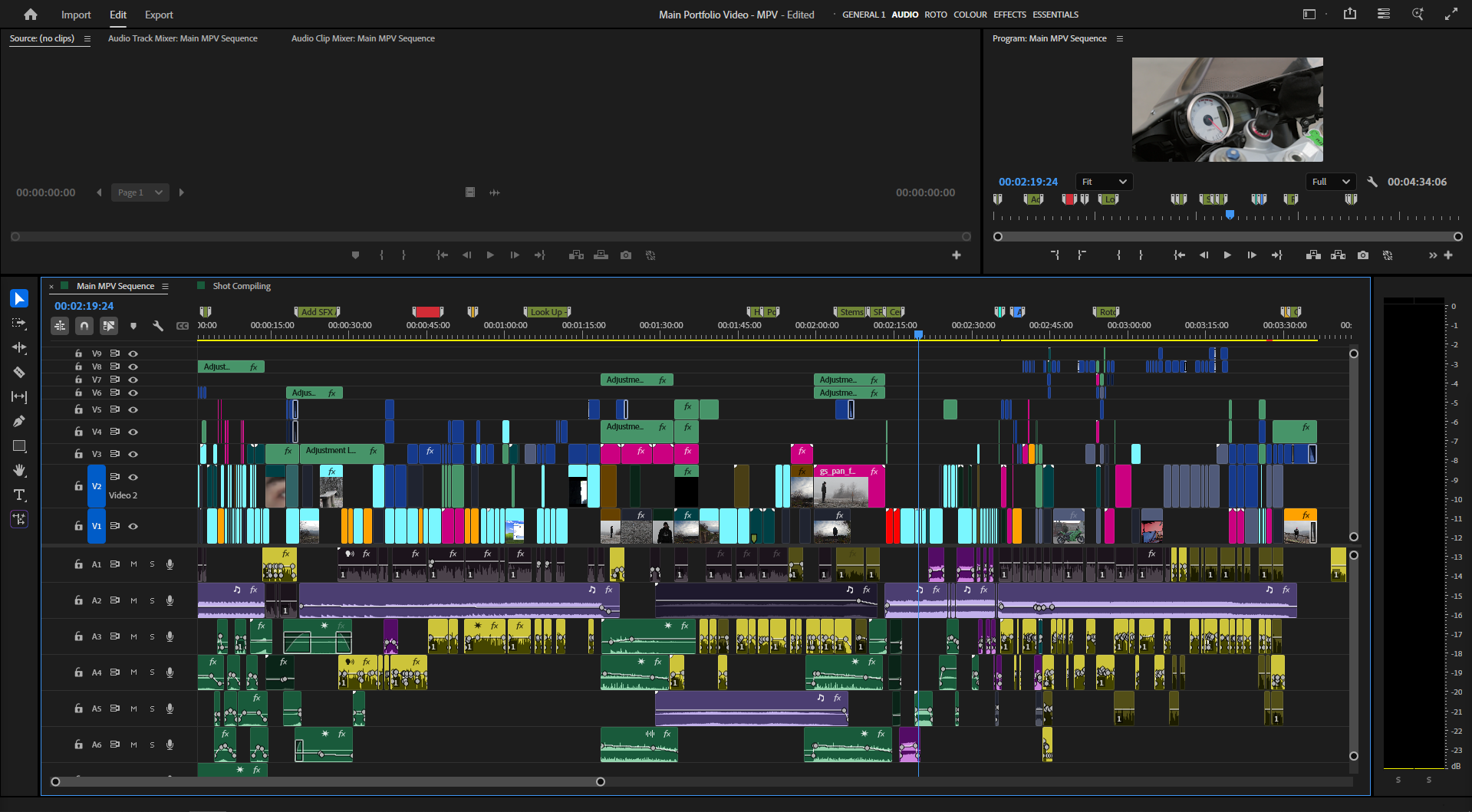 Editing timeline for Main Portfolio Video